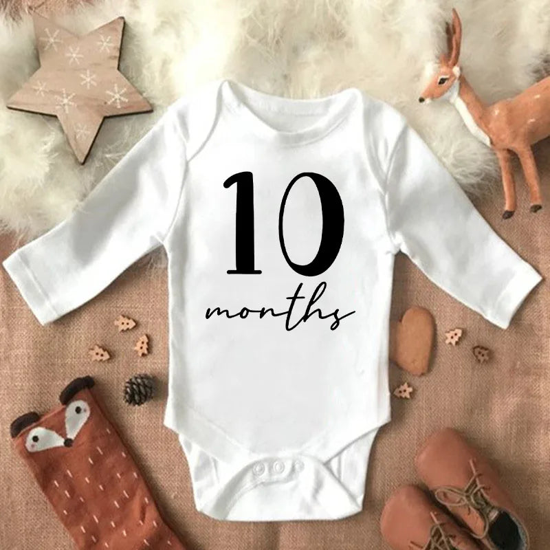 Newborn Baby Monthly Growth Milestone Baby Romper Infant Funny Cute Toddler Jumpsuits Newborn Outfits Bodysuits Boy Girl Clothes