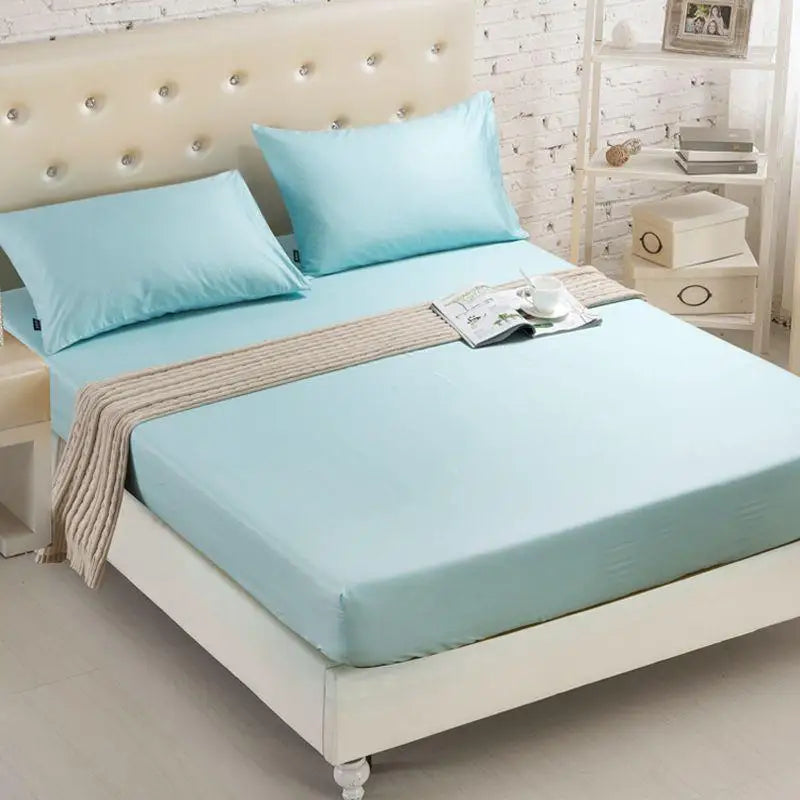 1PCS Fitted Sheet Solid Color Bed Sheets With Elastic Band Double Queen Size 160cm*200cm Mattress Cover 100% Polyester