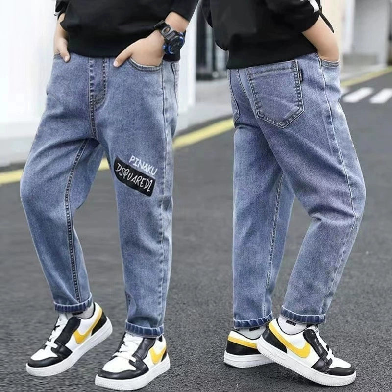 Boys' Jeans 2024 Spring and Autumn Style Single Pants Trendy Autumn Toddler Pants Boys and Girls Baby Children's Clothing Children's Long Pants