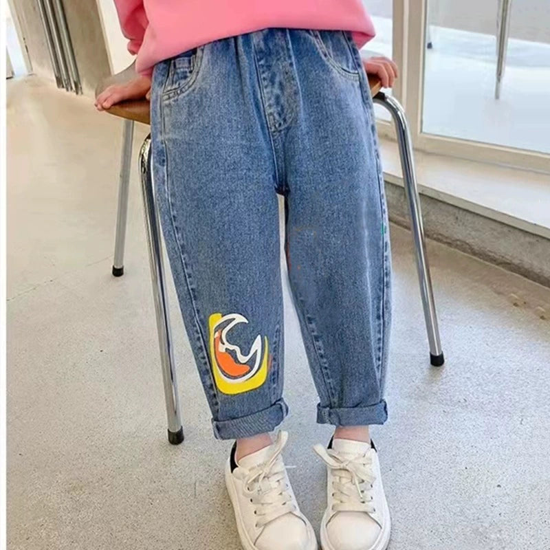 Boys' Jeans 2024 Spring and Autumn Style Single Pants Trendy Autumn Toddler Pants Boys and Girls Baby Children's Clothing Children's Long Pants