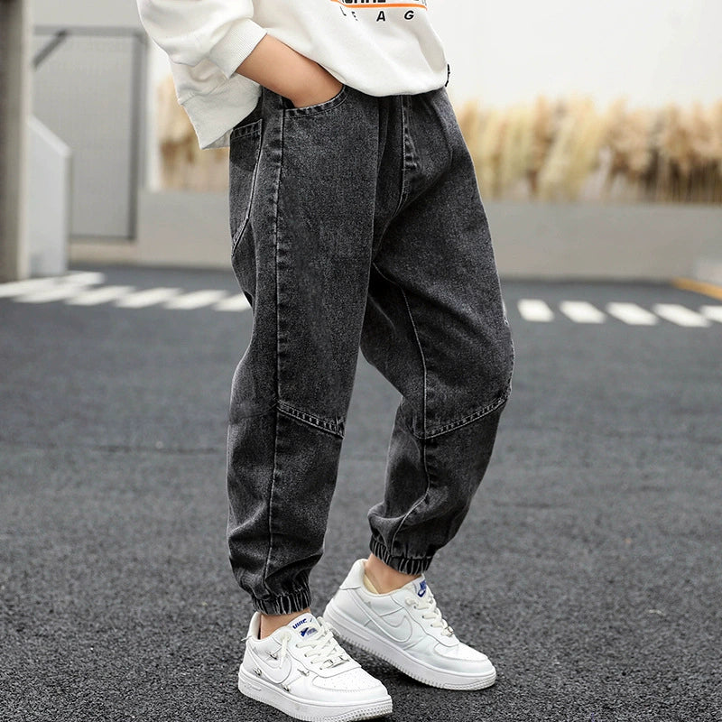 Boys' Jeans 2024 Spring and Autumn Style Single Pants Trendy Autumn Toddler Pants Boys and Girls Baby Children's Clothing Children's Long Pants