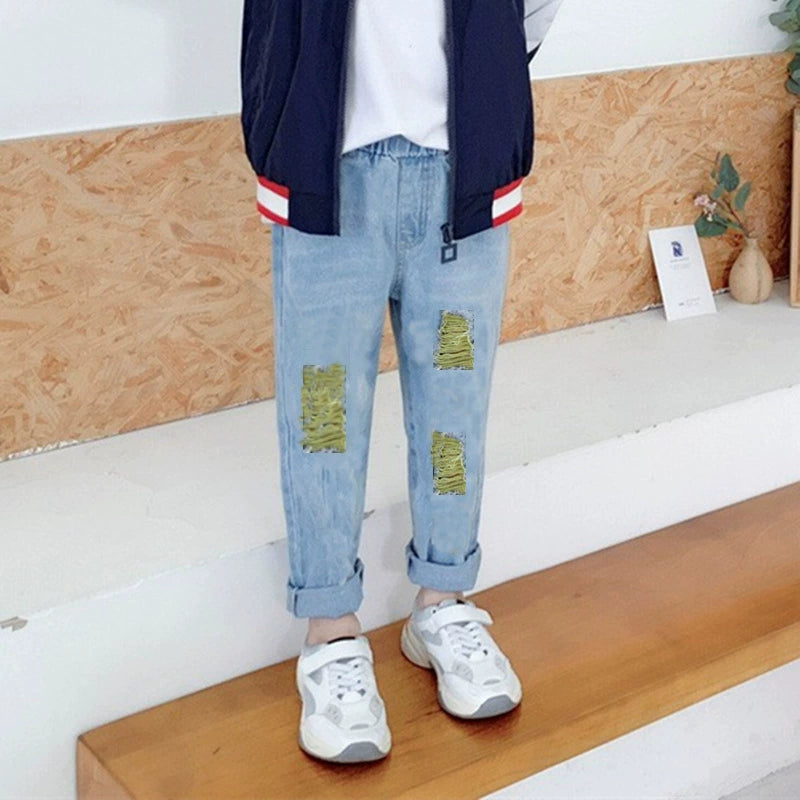 Boys' Jeans 2024 Spring and Autumn Style Single Pants Trendy Autumn Toddler Pants Boys and Girls Baby Children's Clothing Children's Long Pants