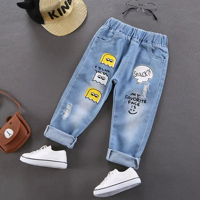 Boys' Jeans 2024 Spring and Autumn Style Single Pants Trendy Autumn Toddler Pants Boys and Girls Baby Children's Clothing Children's Long Pants