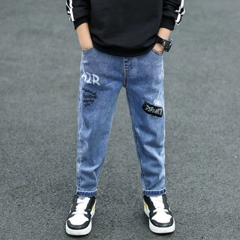 Boys' Denim Spring and Autumn Kids Pants Casual Western Style 2025 Children's Korean Boys Trendy Spring Trousers