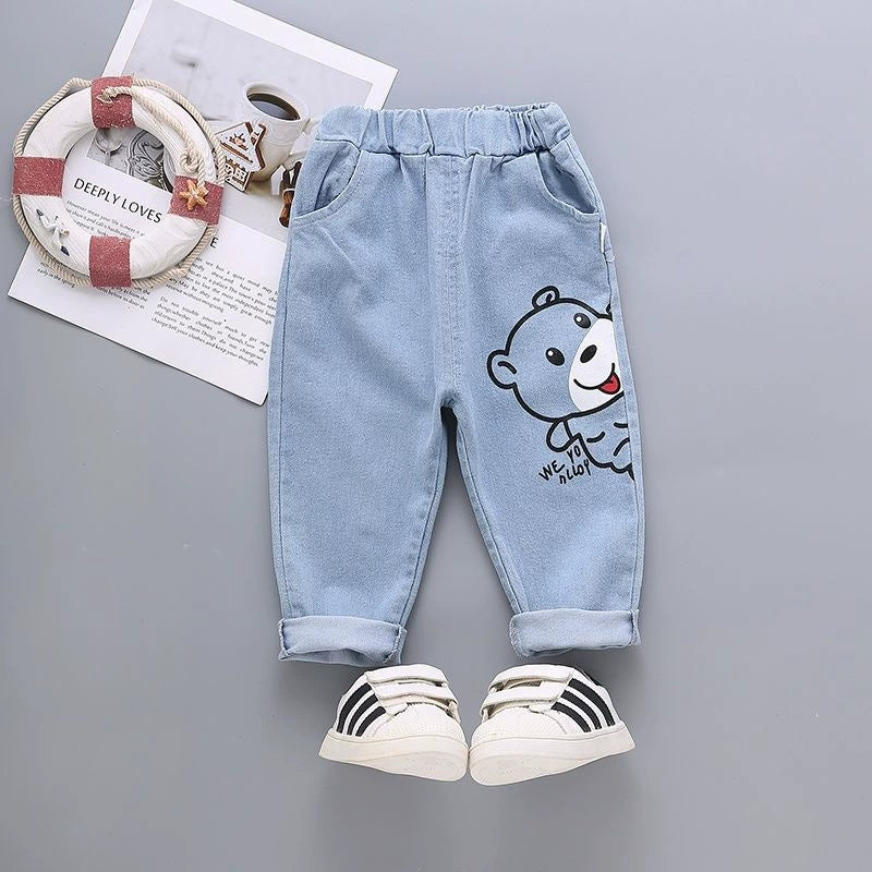 Boys' Jeans 2024 Spring and Autumn Style Single Pants Trendy Autumn Toddler Pants Boys and Girls Baby Children's Clothing Children's Long Pants