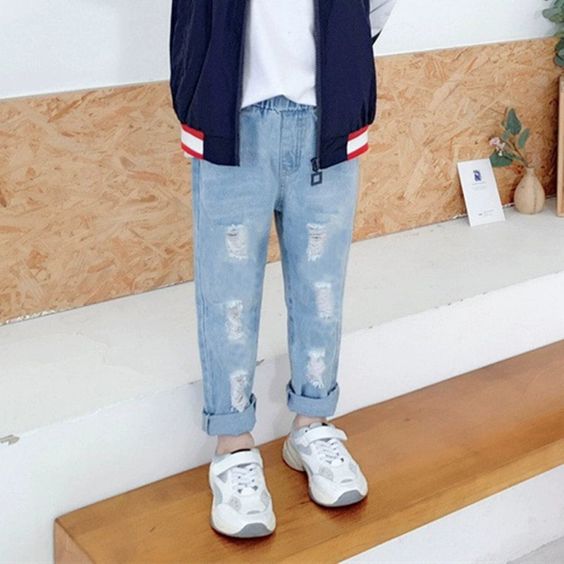 Boys' Jeans 2024 Spring and Autumn Style Single Pants Trendy Autumn Toddler Pants Boys and Girls Baby Children's Clothing Children's Long Pants