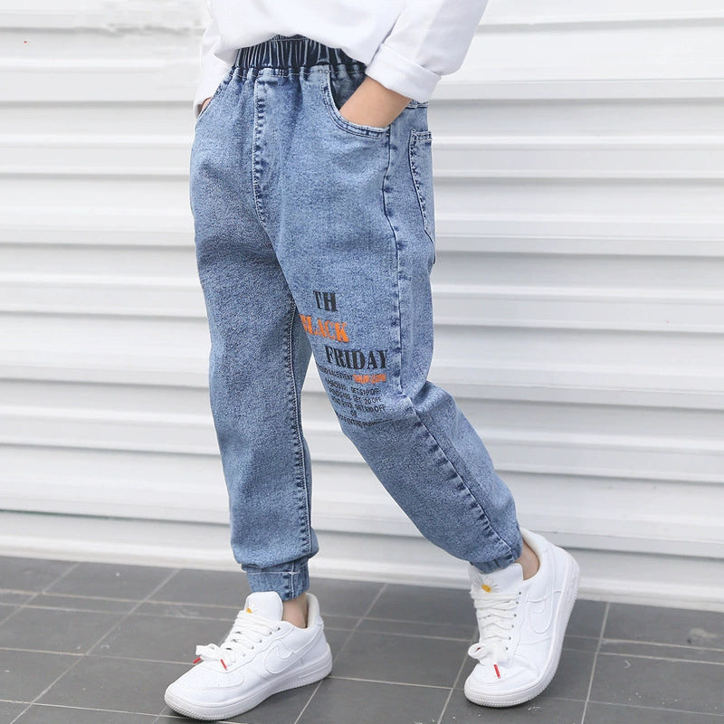 Boys' Jeans 2024 Spring and Autumn Style Single Pants Trendy Autumn Toddler Pants Boys and Girls Baby Children's Clothing Children's Long Pants
