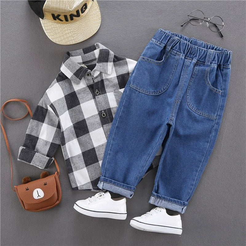 Boys' Jeans 2024 Spring and Autumn Style Single Pants Trendy Autumn Toddler Pants Boys and Girls Baby Children's Clothing Children's Long Pants