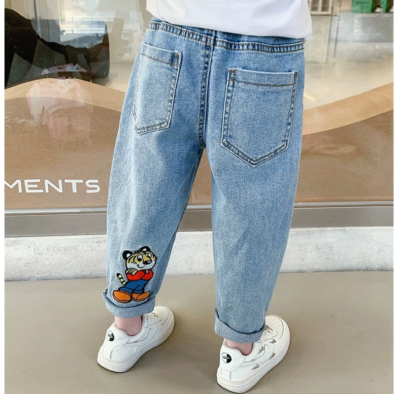Boys' Jeans 2024 Spring and Autumn Style Single Pants Trendy Autumn Toddler Pants Boys and Girls Baby Children's Clothing Children's Long Pants