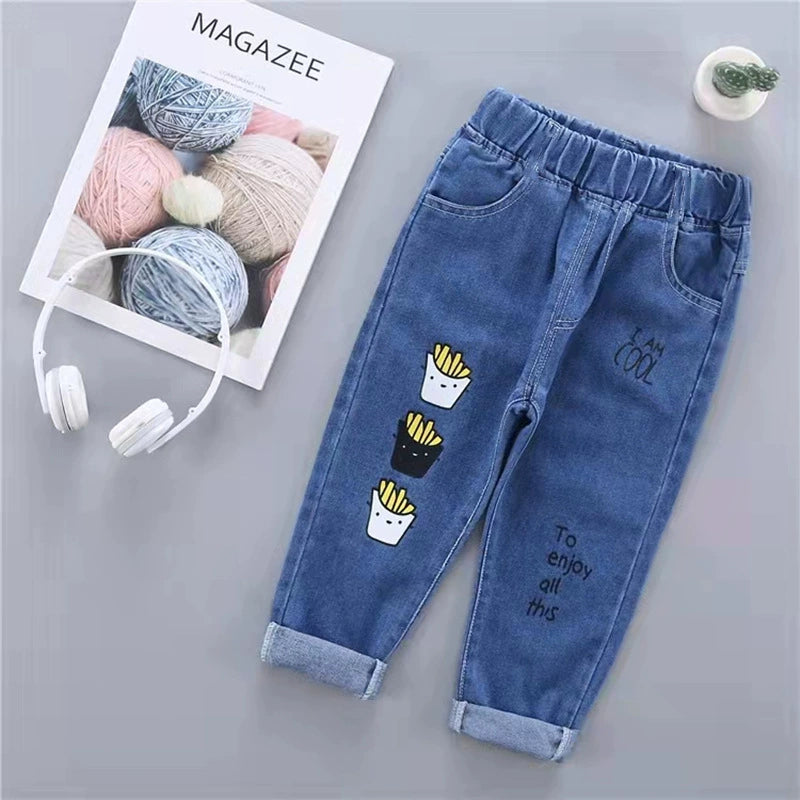 Boys' Jeans 2024 Spring and Autumn Style Single Pants Trendy Autumn Toddler Pants Boys and Girls Baby Children's Clothing Children's Long Pants