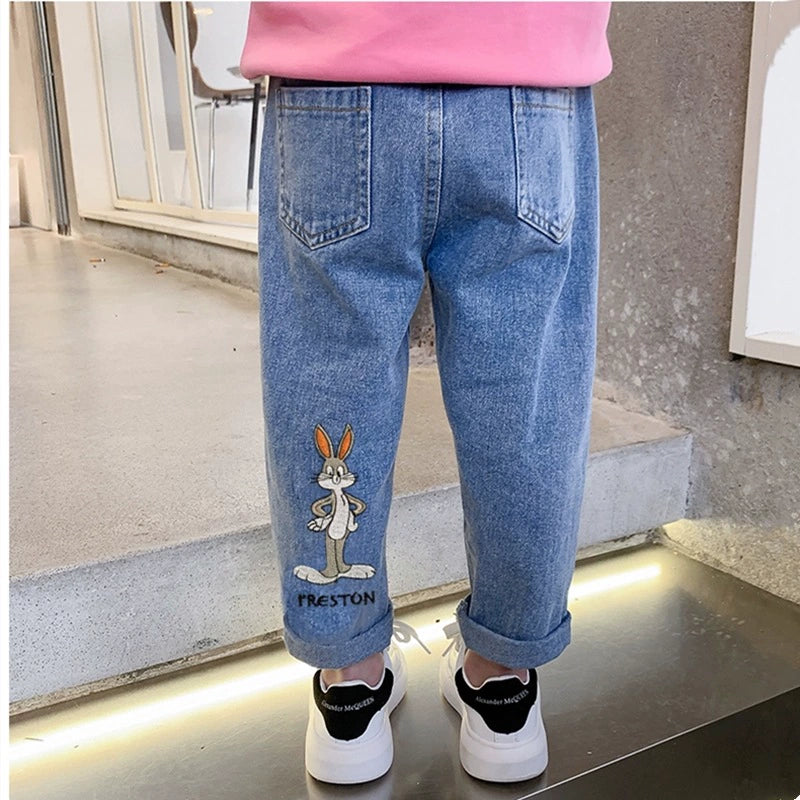 Boys' Jeans 2024 Spring and Autumn Style Single Pants Trendy Autumn Toddler Pants Boys and Girls Baby Children's Clothing Children's Long Pants