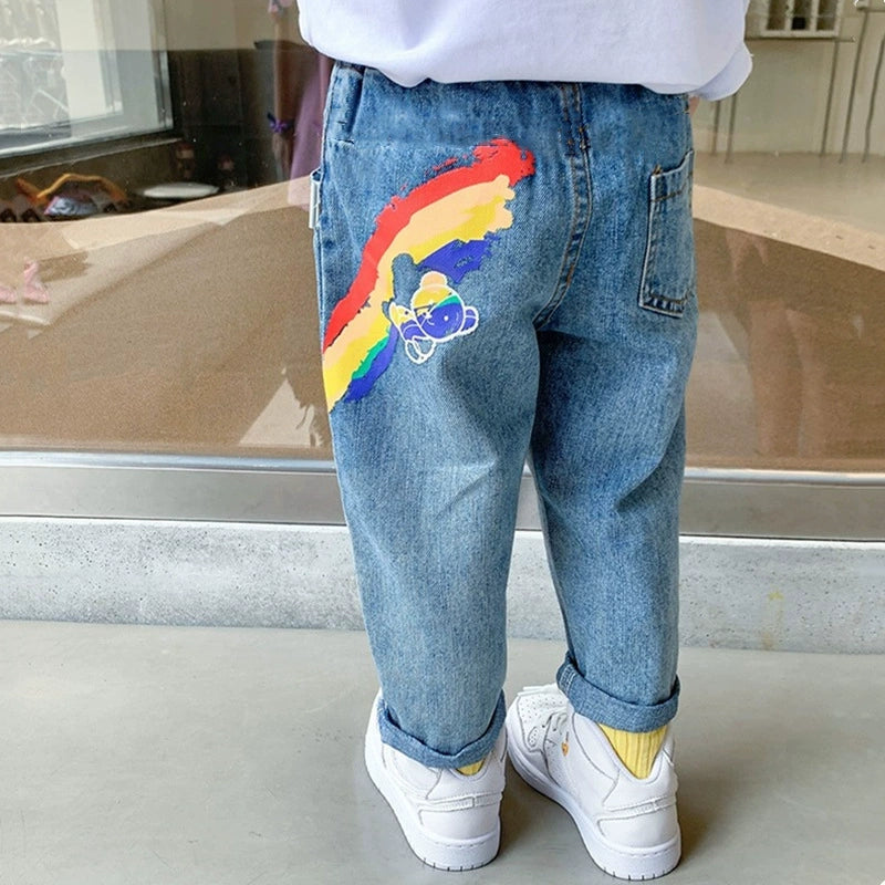 Boys' Jeans 2024 Spring and Autumn Style Single Pants Trendy Autumn Toddler Pants Boys and Girls Baby Children's Clothing Children's Long Pants