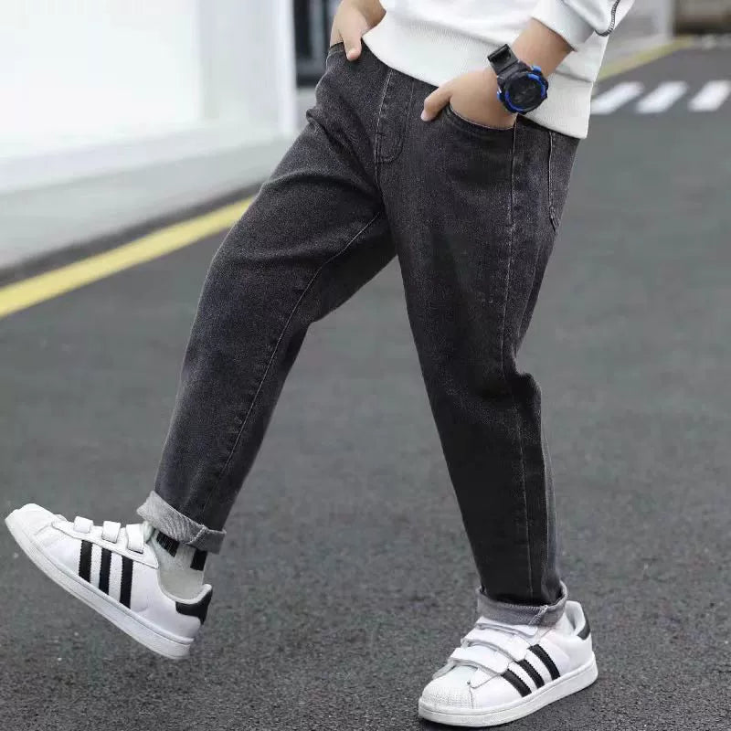 Boys' Jeans 2024 Spring and Autumn Style Single Pants Trendy Autumn Toddler Pants Boys and Girls Baby Children's Clothing Children's Long Pants
