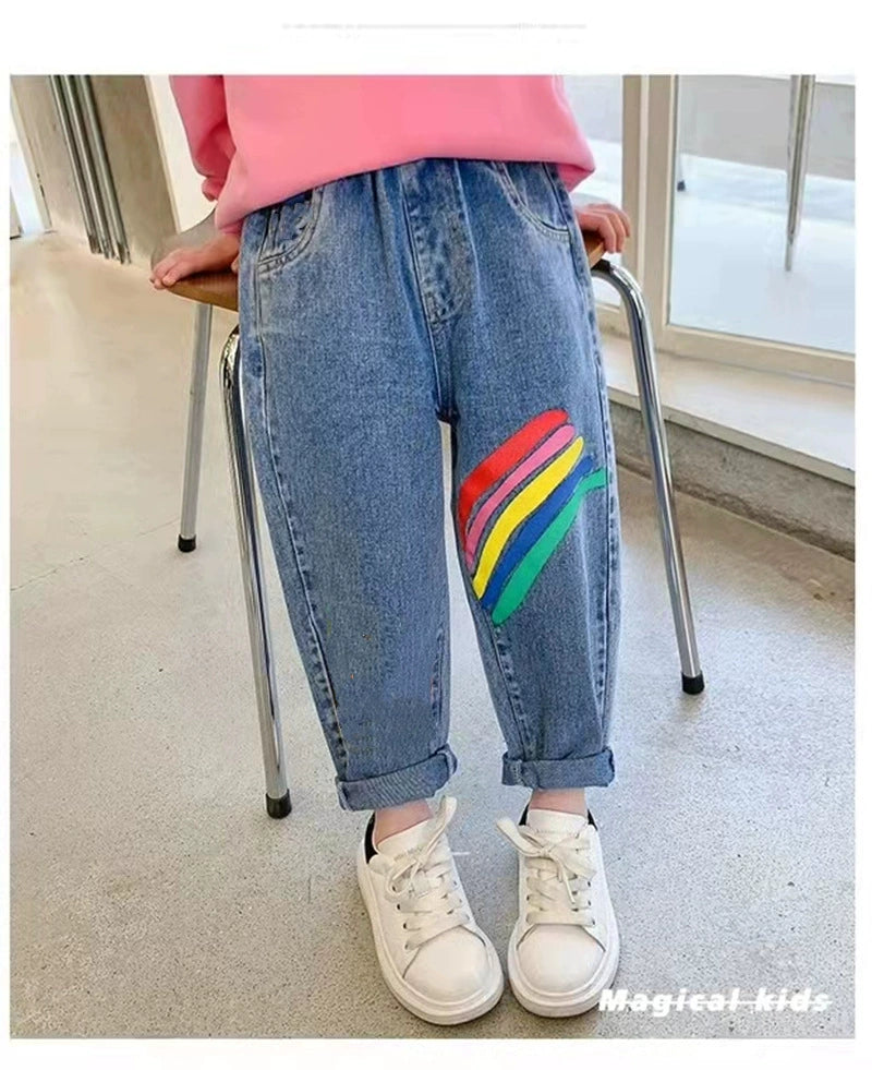 Boys' Jeans 2024 Spring and Autumn Style Single Pants Trendy Autumn Toddler Pants Boys and Girls Baby Children's Clothing Children's Long Pants
