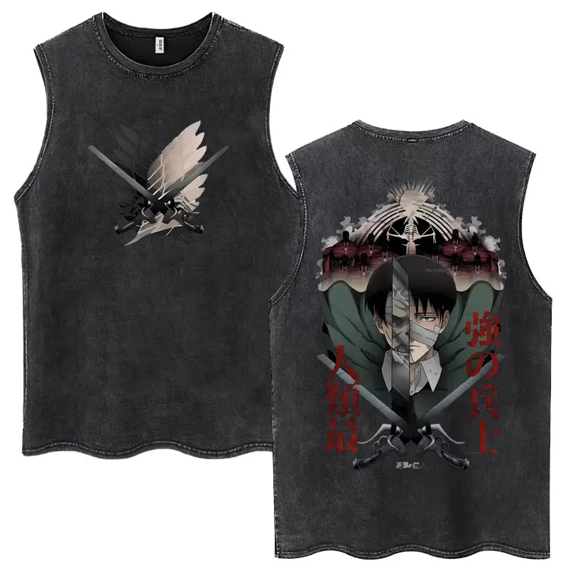 Washed Anime Attack on Titan Vintage Tank Tops Eren Yeager Shingeki No Kyojin Sleeveless T Shirt Men's Cotton Loose Y2k T Shirts