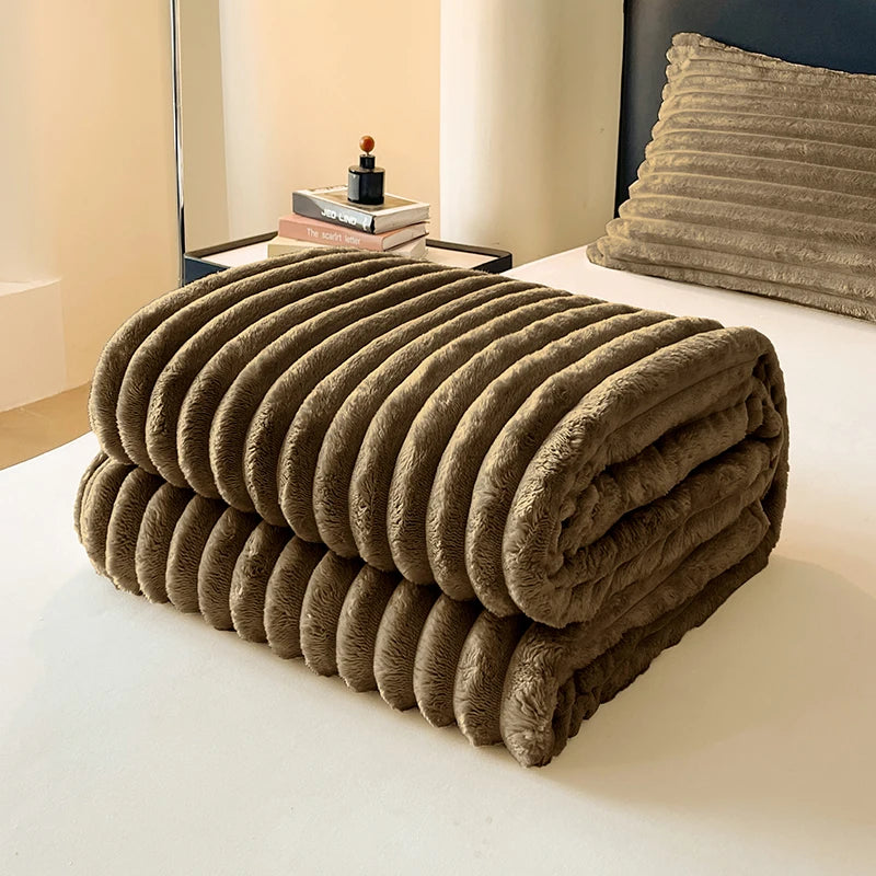 Solid color thickened wide striped multifunctional blanket, can be used as bed sheet cover blanket, nap blanket, pet blanket