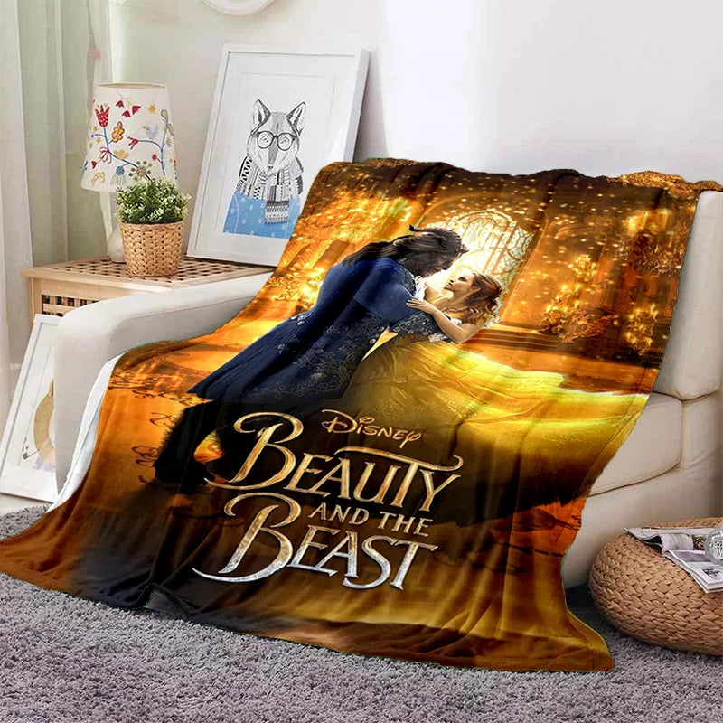 Lovely Beauty and The Beast Cartoon Soft Blankets,Keep Warm Throw Blanket Comfortable Blanket for Picnic Beds Sofa Home Bedroom