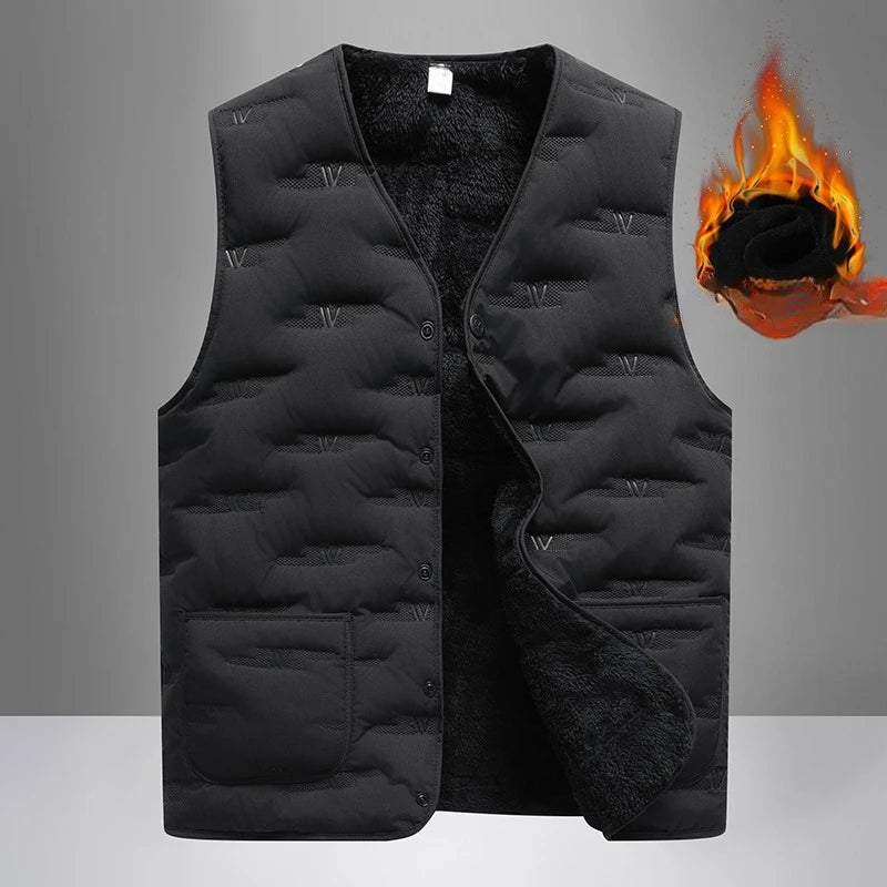 Winter Men Fleece Lined Vest Jacket Windproof Wool Liner Warm V-neck Casual Sleeveless Coats Padded Thicken Outdoor Waistcoats