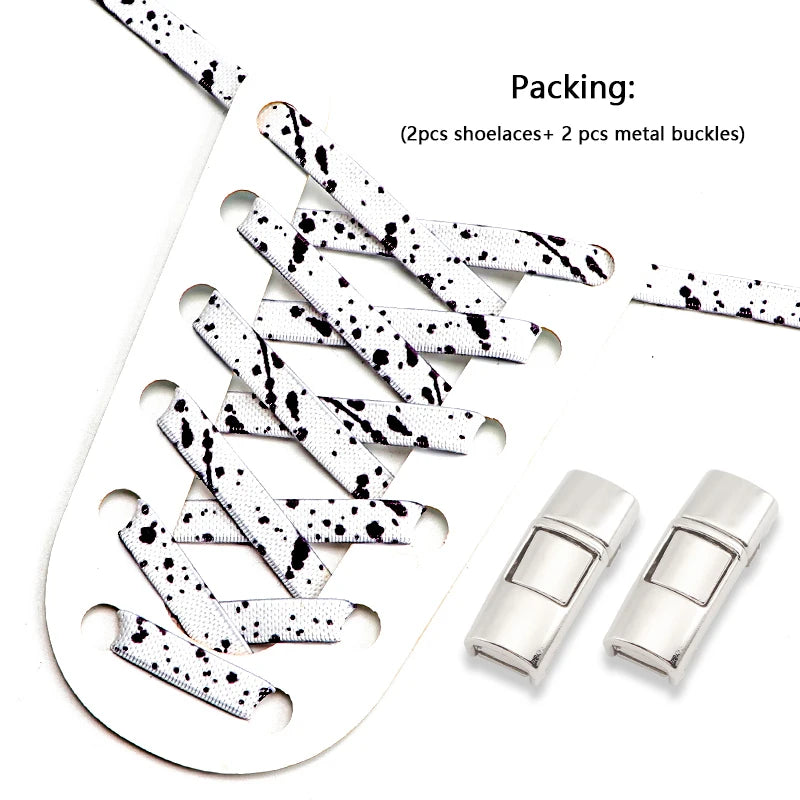 Splashing ink No tie Shoelaces Kids Adult Colorful Press Lock Sports Shoelace Without ties Flats 8MM Thick Tennis Elastic Laces