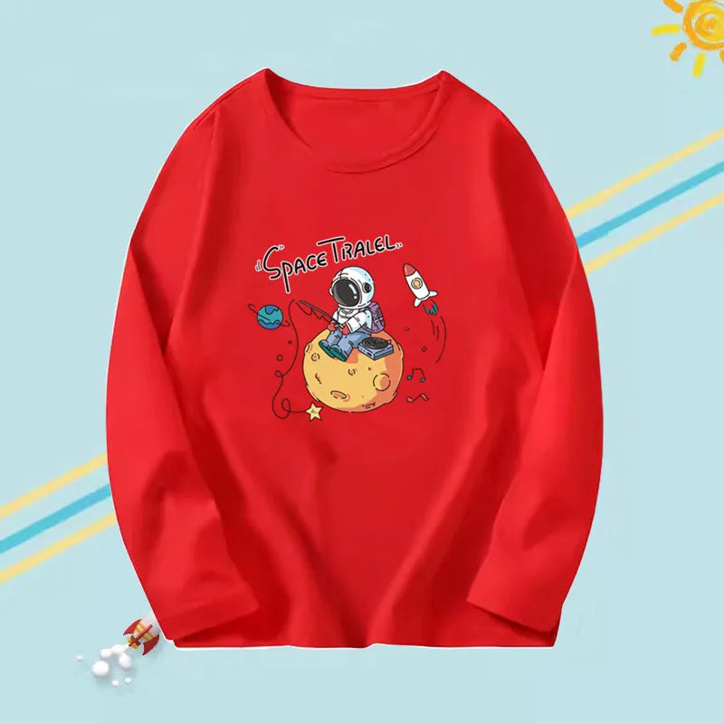 3-14years Boys Funny Astronaut Rope print T-shirt Kids Tops Teens o-neck Long Sleeve Spring Autumn Cool Fashion Clothes