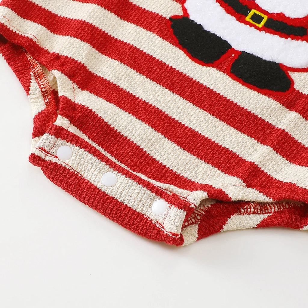 Christmas Embroidered Pattern Baby Romper with Straps Holiday Baby Bodysuit Infant Clothing Festive Baby Outfit