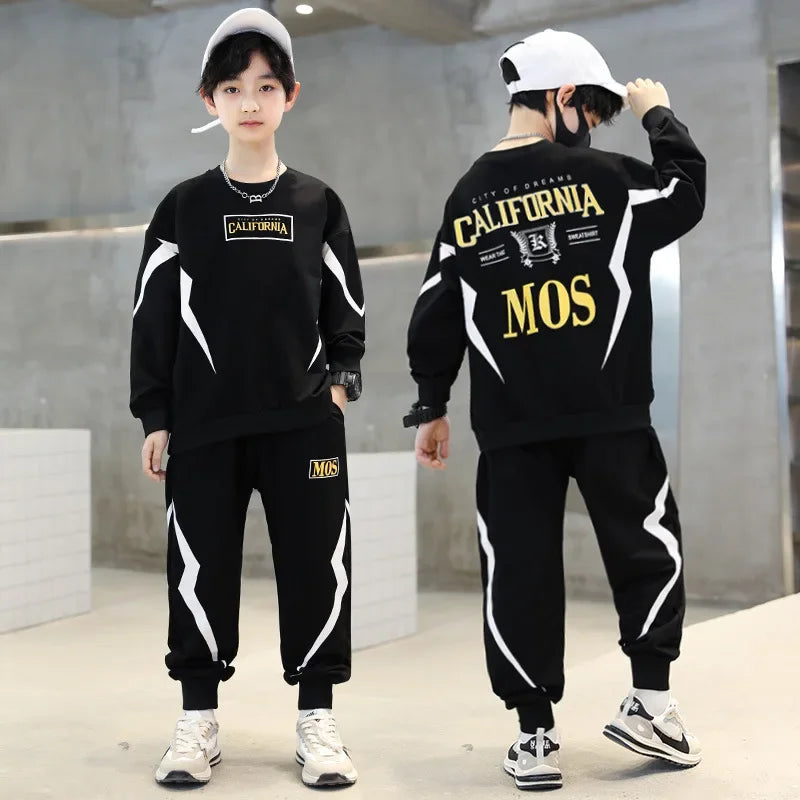 Kids Clothes Boys Spring Pullover Top & Sport Pants 2 Pieces Suit Teenage Boy Trendy Letter Tracksuit Sweatshirt Outfit