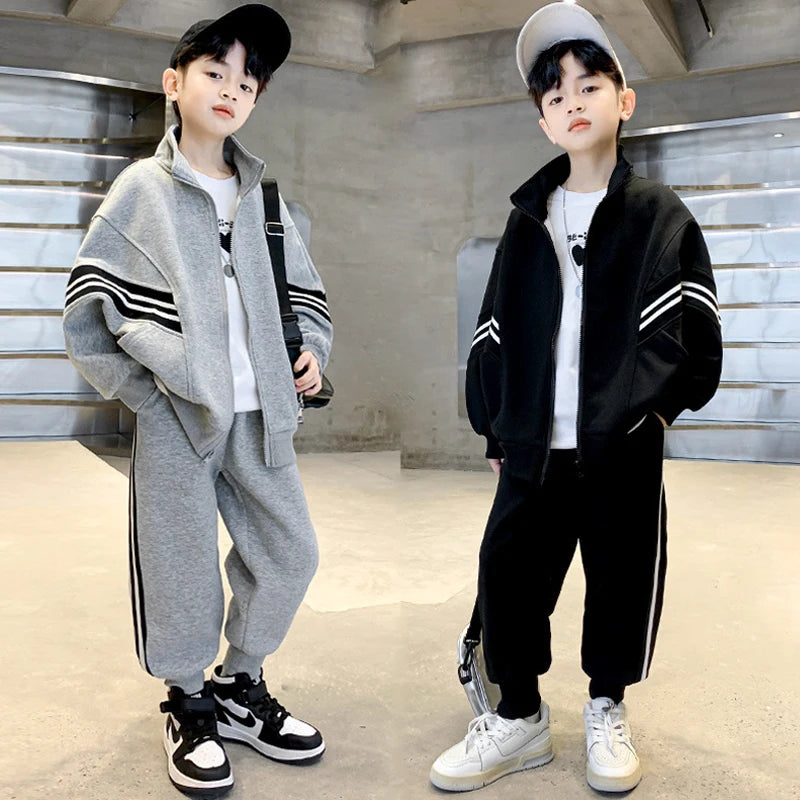 Spring Autumn Teenager Boys Clothes Suits Children New Fashion Zipper Coat + Pants 2Pcs Outfits Kids Tracksuit 4 6 8 10 12 Years