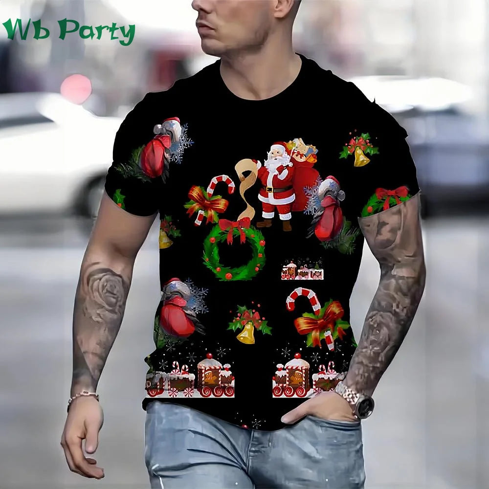 Funny Christmas T shirt Men Santa Claus Men's Clothing O-Neck Short Sleeve Tee Simple Men's T-shirt Fashion T-shirts for Men Top