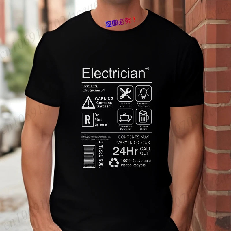 Electrical Engineer Design Tops Fashion Summer Men O-Neck Tees Shirt Funny Electrician Package Care Instructions Print T-shirts
