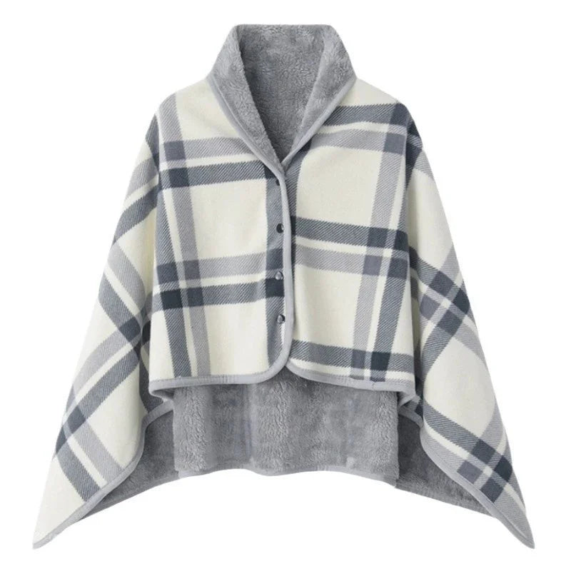 Fleece Wearable Blanket, Plaid Lap Blanket Comfy Poncho Throw with Buttons for Bed Sofa Office