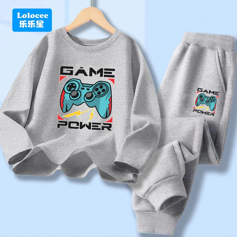 Kids Sport Outfit Teens Spring Autumn Long Sleeve T-shirt Top & Pants 2pcs Sets Boys' Gamepad Printed Tracksuit YXJ01