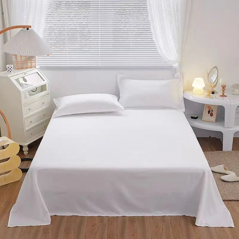 One Single Bed Sheet (Excluding Pillowcases and Pillow Inserts) Made of Washed Material, Pure White, Suitable for Hotels, Guesthouses, and Home Use for Single or Double Beds