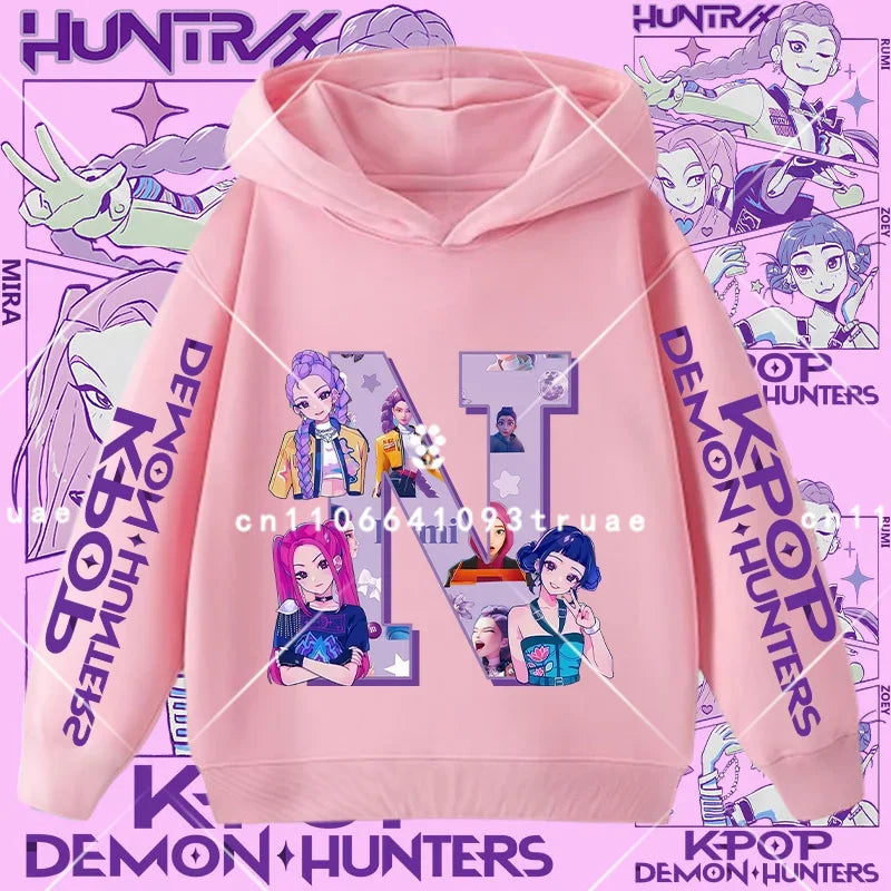K-pop Demon Hunters girls' sportswear boys' casual shirt children's hooded shirt autumn-winter long-sleeve New model letter A-Z