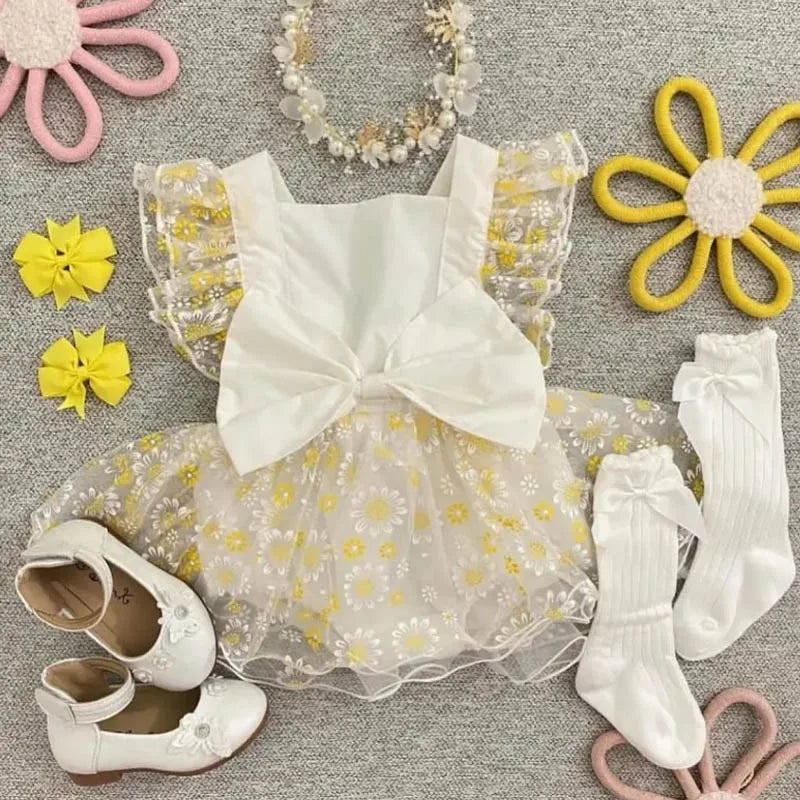 Baby Girl Dress Summer Ruffle Fly Sleeve Bow Princess Dress Children  Gilrs Clothing Kids Custome