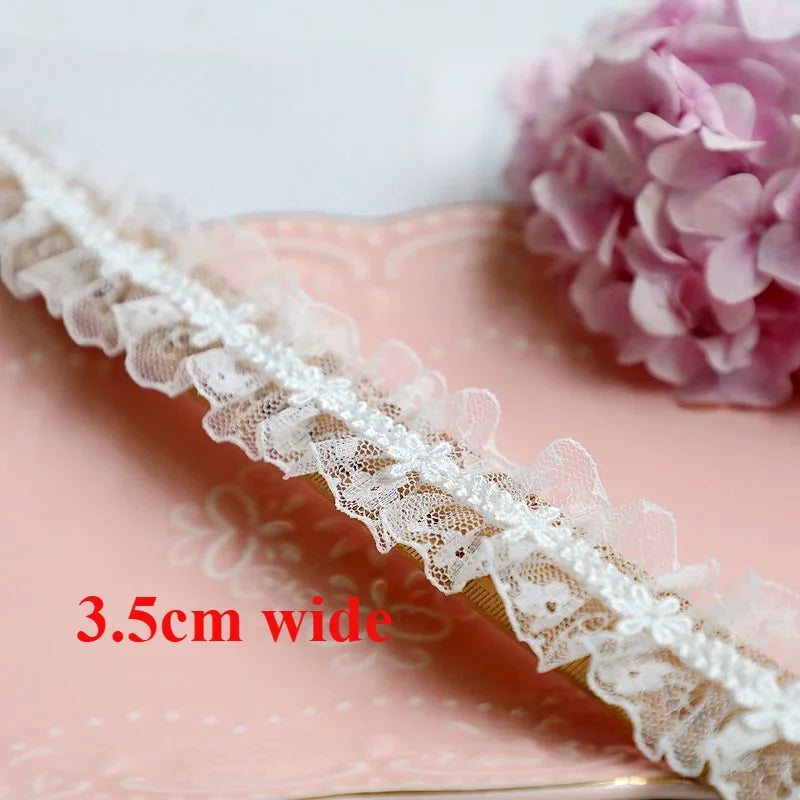Off White Lace Ribbon Accessories Handmade DIY Extended Clothes Pleated Sewing Decorative Fabric Skirt Hem Fabric Lace Trim 1Yds
