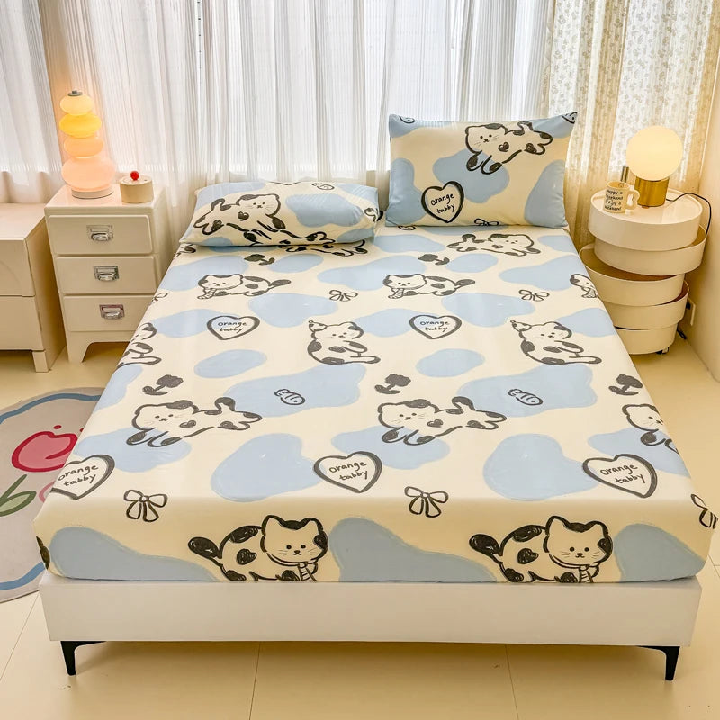 Skin-friendly Fitted Sheet and Pillowcase Cartoon Style Bed Cover Home Bed Linen Single/Twin/Queen/King Size Bedsheet sabanas