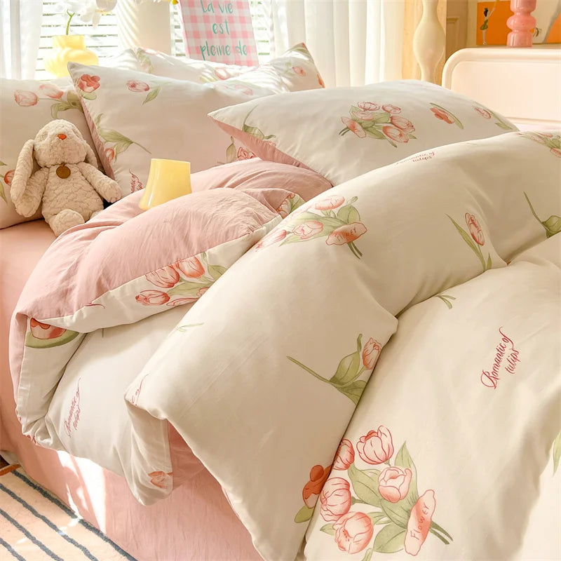 Skin-friendly Bedding Floral Style Duvet Cover Pillowcase with Bedsheet Home Bed Linen Set Soft Bedclothes juegos de sábanas