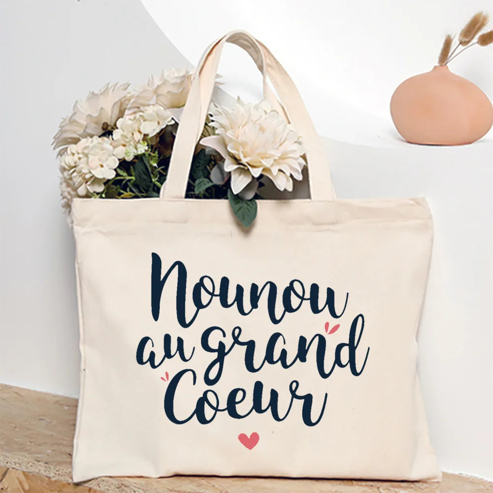 Thank You for Taking Care of Me Nanny Printed Tote Bag Female Shoulder Bag Canvas Handbags Women Shopping Bags Gift for Nounou