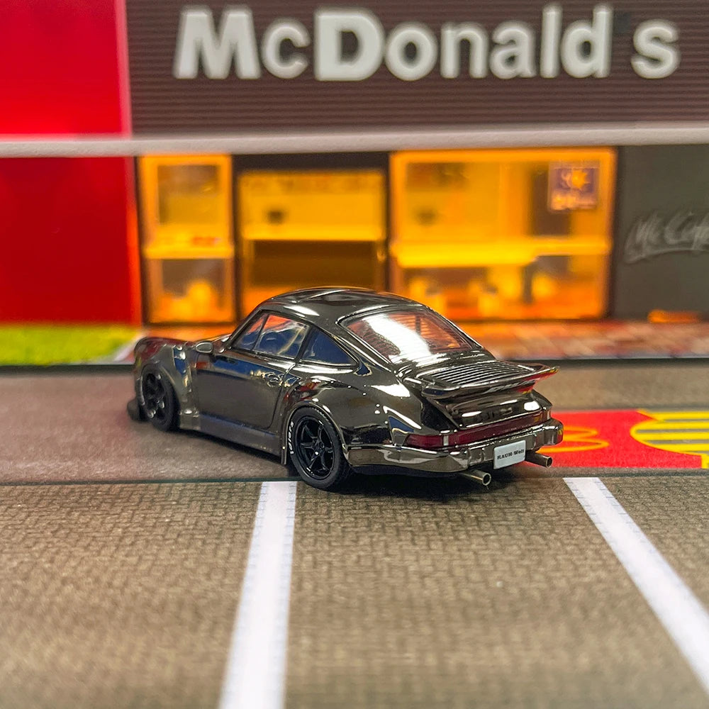 Diecast 1/64 Scale RWB 930 Wide-body Modified Sports Car Model Alloy RWB 930 Electroplated Gun Grey Collection Car Model