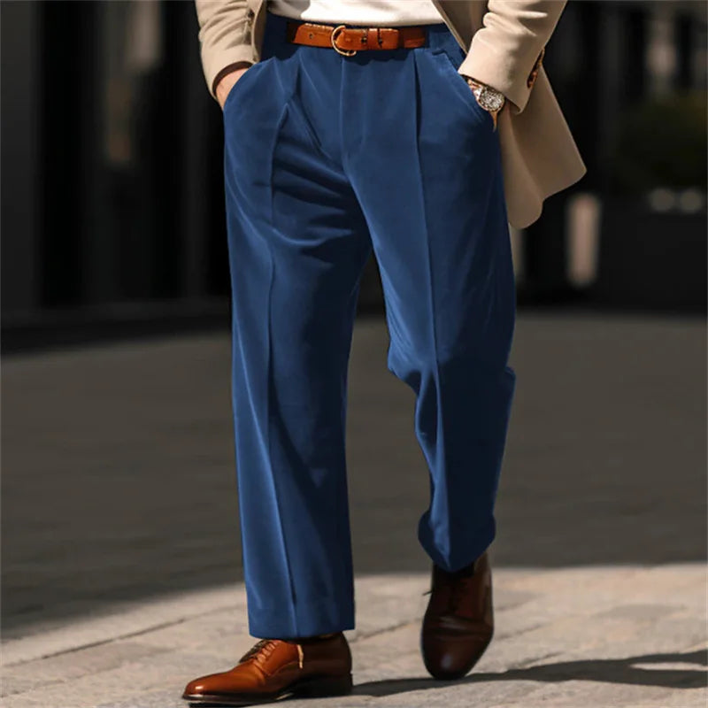 2025 Spring Autumn Men's Solid Color Velvet Suit Pants Business Casual Straight Leg Trousers Male Streetwear Fashion Dress Pants