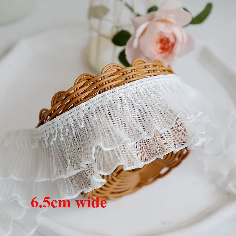 Off White Lace Ribbon Accessories Handmade DIY Extended Clothes Pleated Sewing Decorative Fabric Skirt Hem Fabric Lace Trim 1Yds
