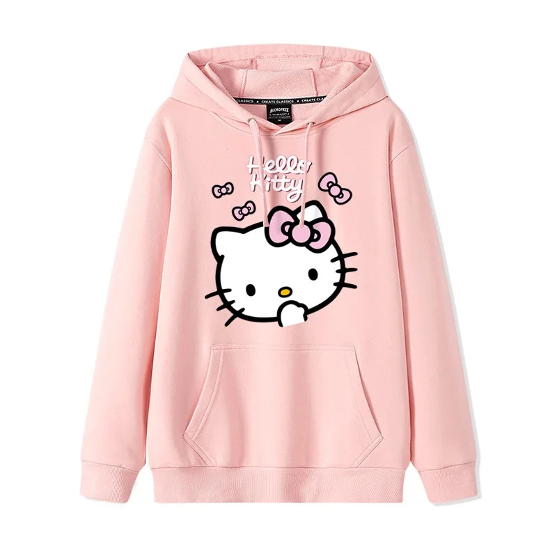 Casual Fashion Versatile Hoodie Girls' Campus Outfit TopsCartoon Print Cute Kitty Loose Hooded Girl's Friend Dress Couple Dress