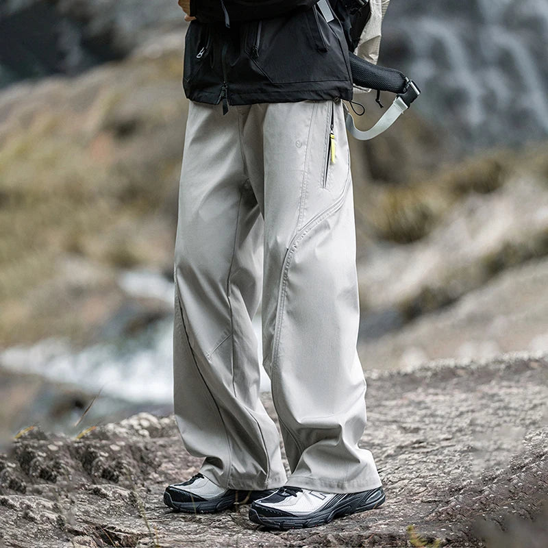 TFETTERS Men's Casual Pants Spring and Autumn Outdoor Straight Sports Pants Drawstring Elastic Waist Pocket Zipper Cycling Pants