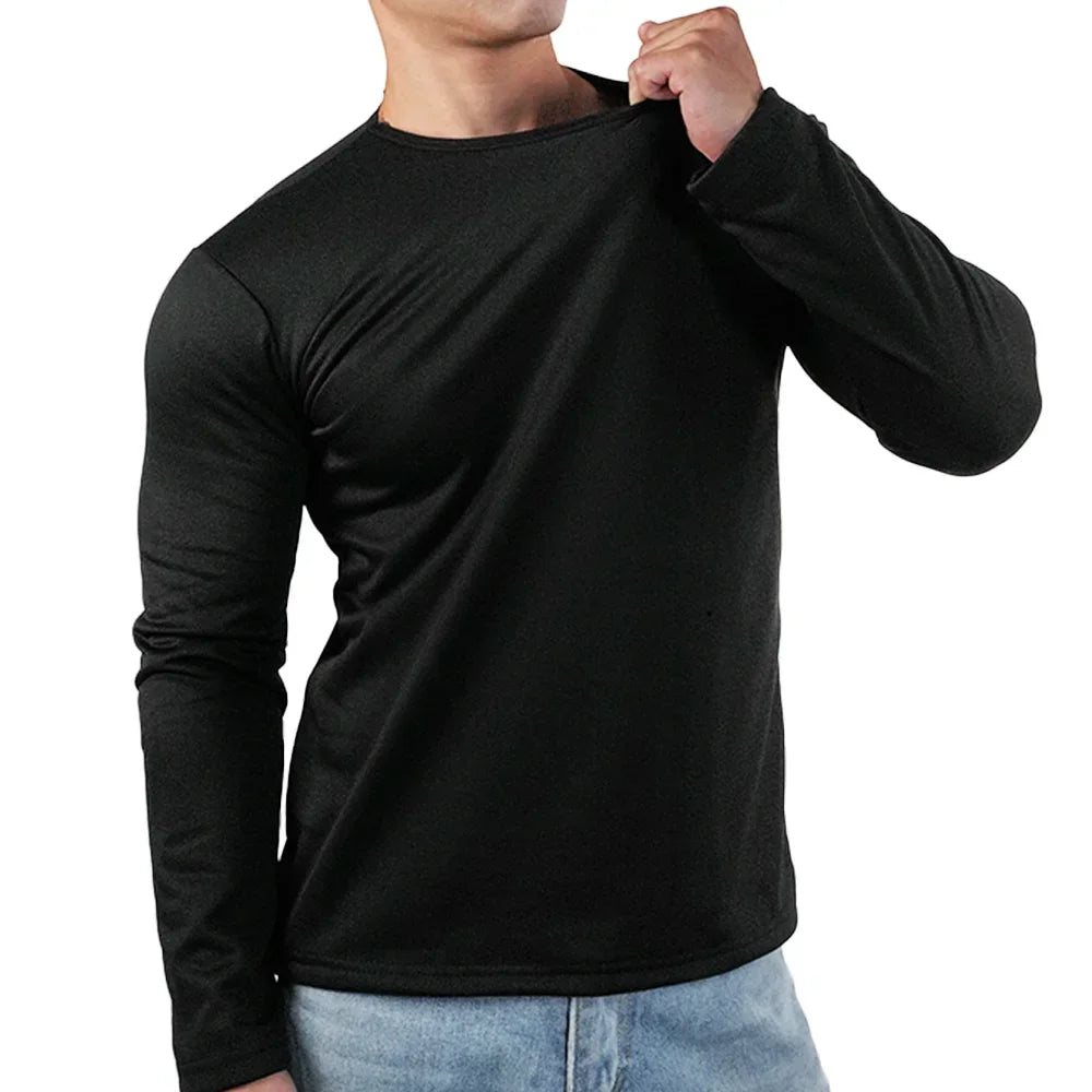 Men Thermal Underwear Tops Winter Long Sleeve T-shirt Bottoming Shirt Thick Fleece Pullover Warm Clothes Oversize O-Neck Tee