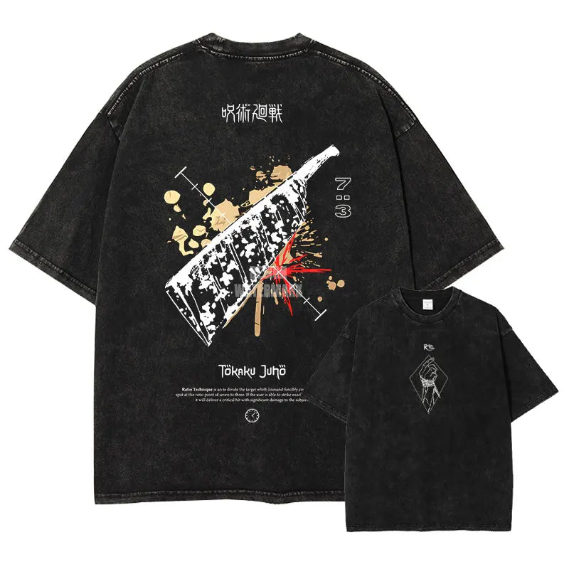 Choso T-shirts Gojo Unlimited Void Oversized Vintage Washed T Shirt Manga Short Sleeve Retro Manga Tops Tees Men 100% Cotton