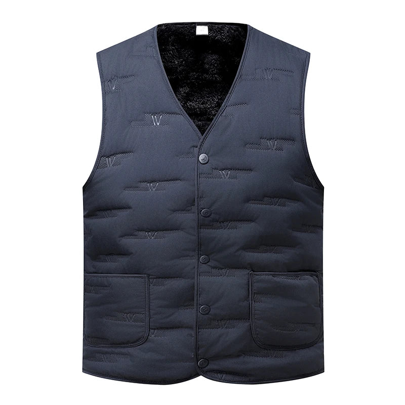 Winter Men Fleece Lined Vest Jacket Windproof Wool Liner Warm V-neck Casual Sleeveless Coats Padded Thicken Outdoor Waistcoats