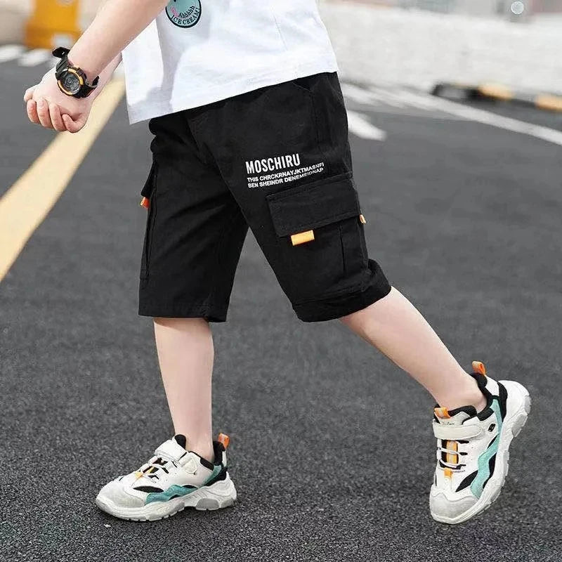 3 Color New Summer Teenage Boys Pants Casual Letter Short Trousers For Kids 4-14 Years Children Comfortable Pants