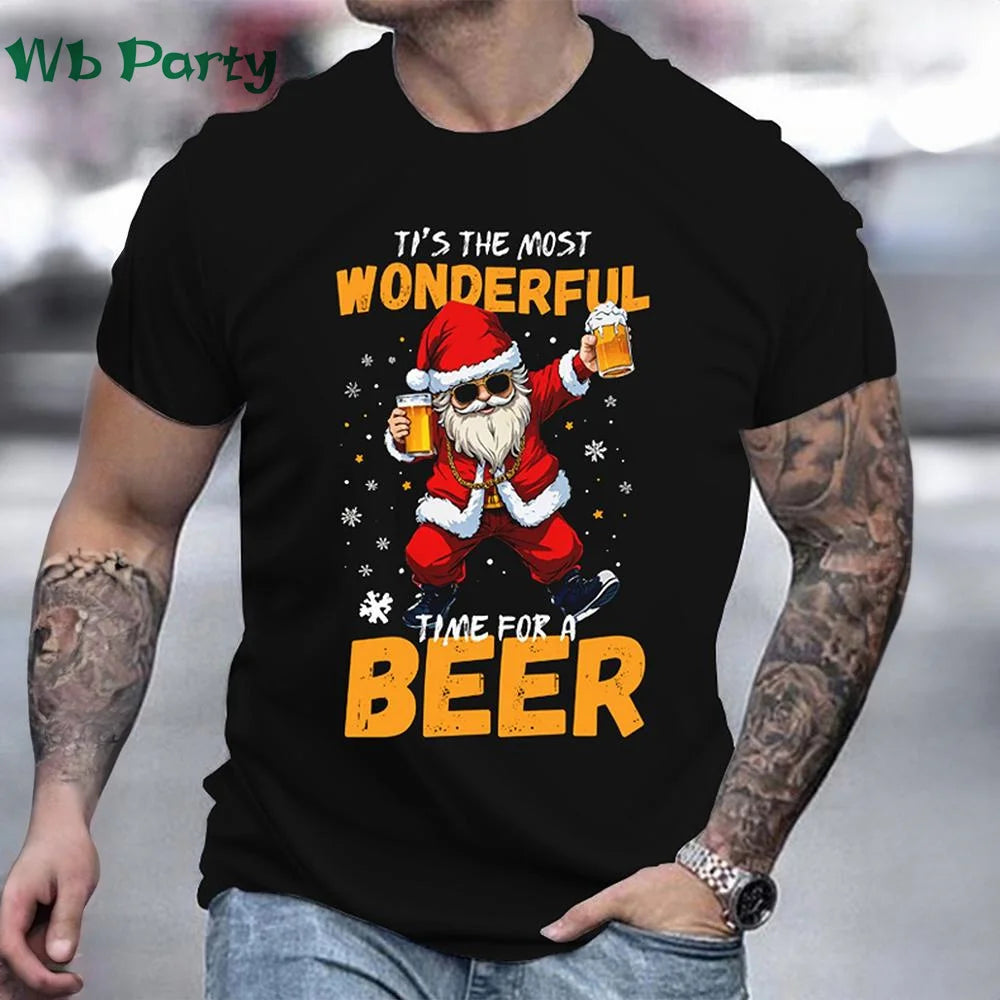 Funny Christmas T shirt Men Santa Claus Men's Clothing O-Neck Short Sleeve Tee Simple Men's T-shirt Fashion T-shirts for Men Top