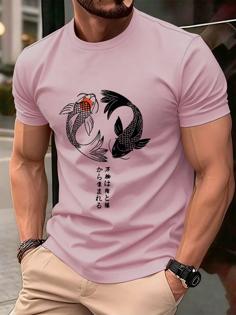 Japanese Koi Harajuku Printing Men T-Shirt Cotton Summer Short Sleeve Tops Soft Oversized O-Neck T Shirt Casual Male Clothes