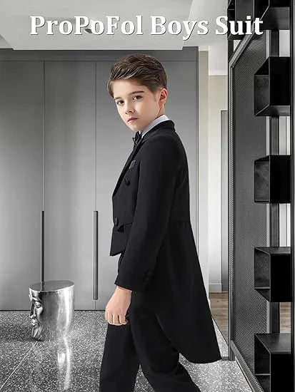 3 Piece Boys Tuxedo Suit 2025 Slim Fit Kids Tailcoat Suit Suits Set for Prom Wedding Concert Casual Suit Jacket Vest and Pants
